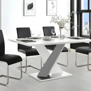 Eettafel voor 6 personen van witgelakt MDF en staal SALVA