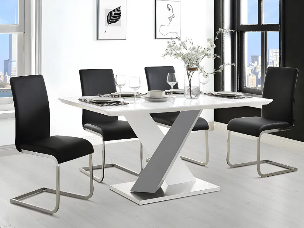 Eettafel voor 6 personen van witgelakt MDF en staal SALVA