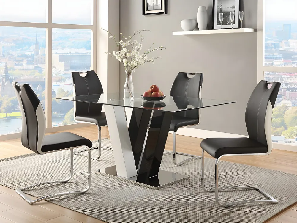 Eettafel WINCH - 6 personen - Gehard glas - Zwart & Wit