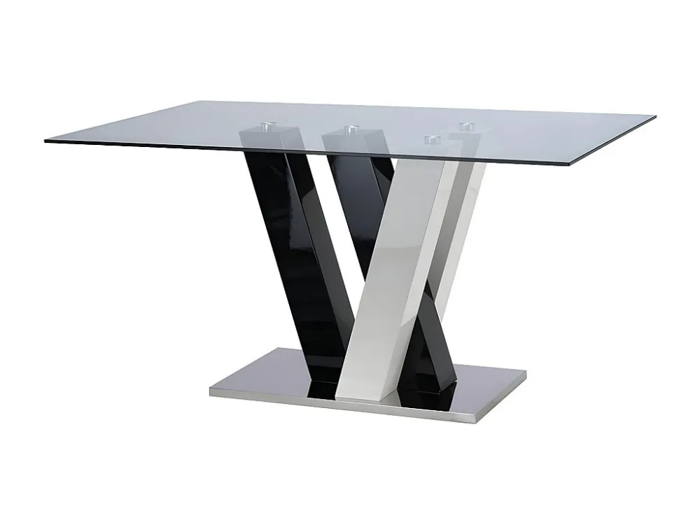 Eettafel WINCH - 6 personen - Gehard glas - Zwart & Wit
