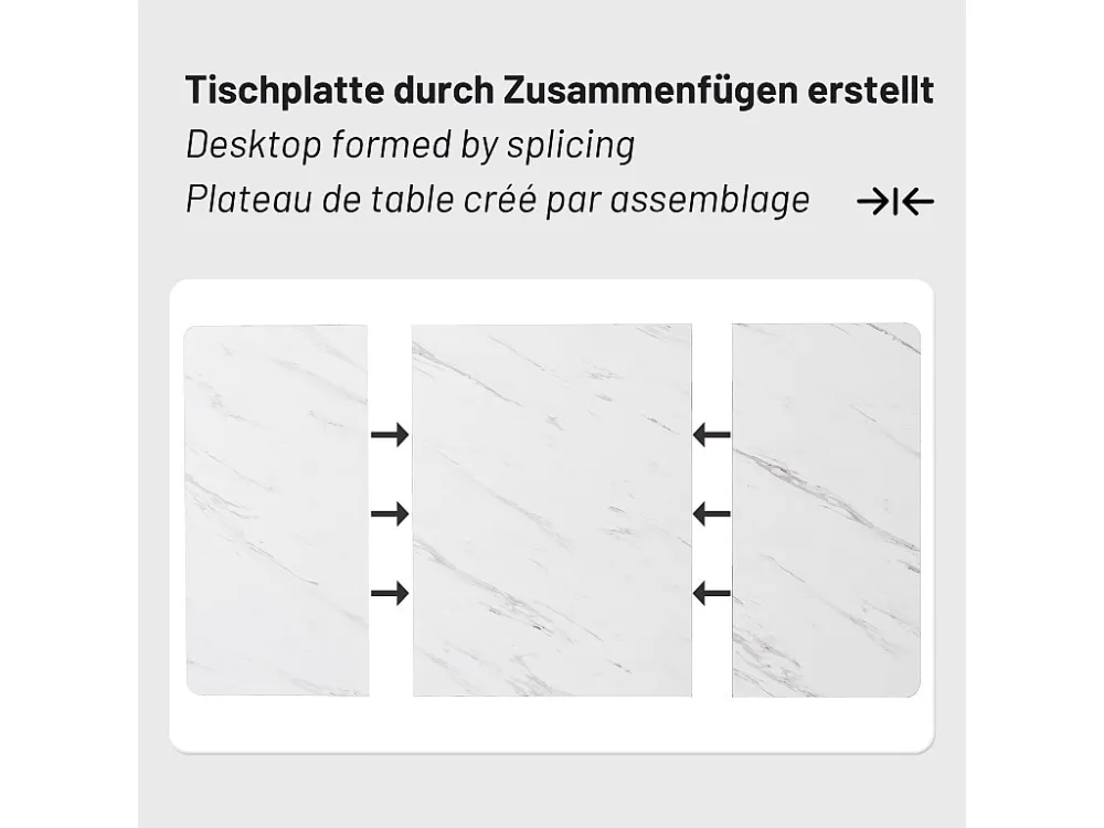Eettafel voor 6 couverts marmerpatroon - MDF + gouden metalen poten - wit Merax