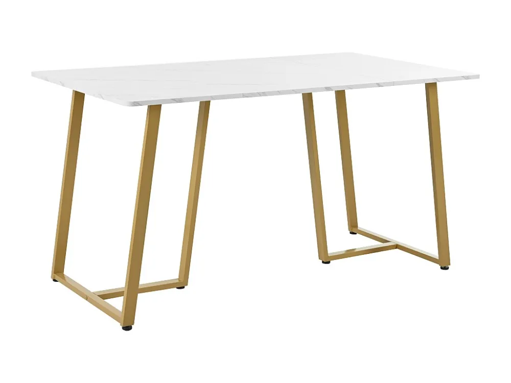 Eettafel voor 6 couverts marmerpatroon - MDF + gouden metalen poten - wit Merax
