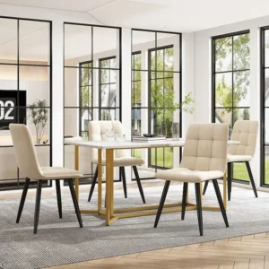 Eettafel voor 6 couverts marmerpatroon - MDF + gouden metalen poten - wit Merax