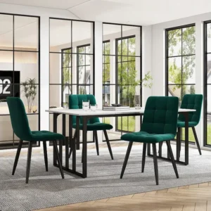 Eettafel voor 6 personen marmerpatroon - MDF + zwarte metalen poten - wit Merax