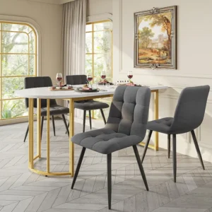 Eettafel voor 4 tot 6 couverts - 118,5 x 70 x 75 cm - MDF hout + metaal - Marmerpatroon - Wit + goud Merax