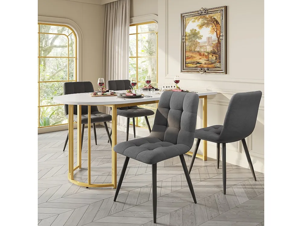 Eettafel voor 4 tot 6 couverts - 118,5 x 70 x 75 cm - MDF hout + metaal - Marmerpatroon - Wit + goud Merax