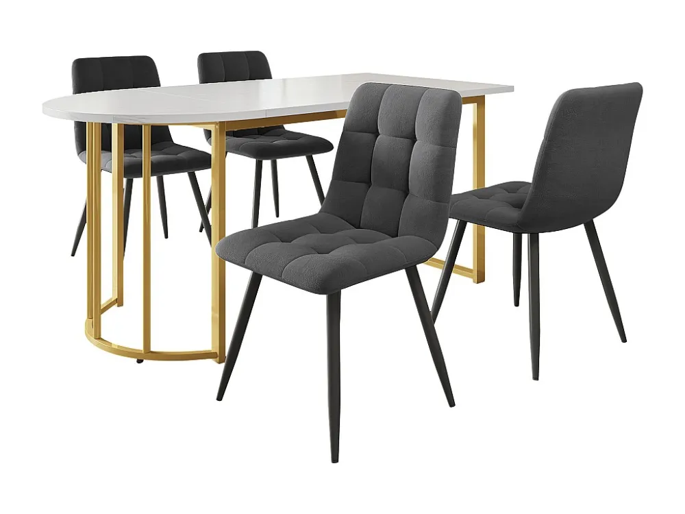 Eettafel voor 4 tot 6 couverts - 118,5 x 70 x 75 cm - MDF hout + metaal - Marmerpatroon - Wit + goud Merax