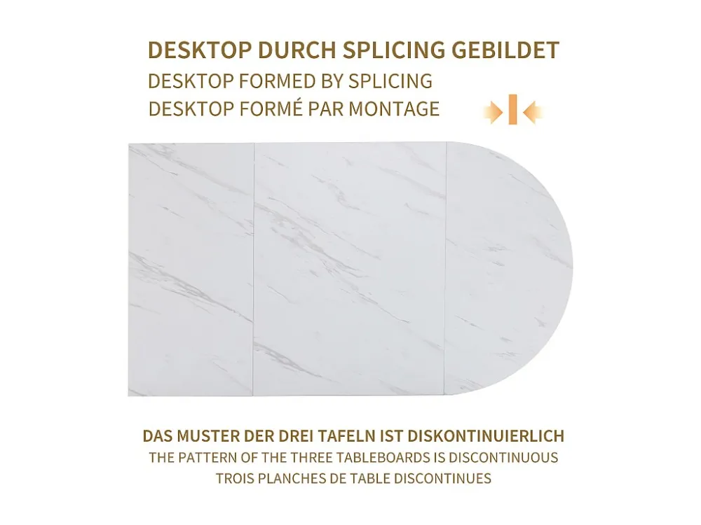 Eettafel voor 4 tot 6 couverts - 118,5 x 70 x 75 cm - MDF hout + metaal - Marmerpatroon - Wit + goud Merax