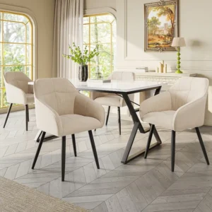 Eettafel voor 4 tot 6 couverts - 119 x 70 x 75 cm - MDF hout + metaal - Marmerpatroon - Wit + goud Merax