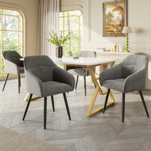 Eettafel voor 4 tot 6 couverts - 119 x 70 x 75 cm - MDF hout + metaal - Marmerpatroon - Wit + goud Merax