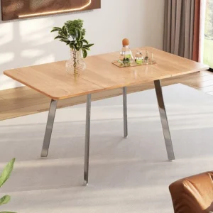 Eettafel voor 4 tot 6 couverts - L 140 x B 80 x H 75 cm - MDF hout en metaal - Naturel Merax