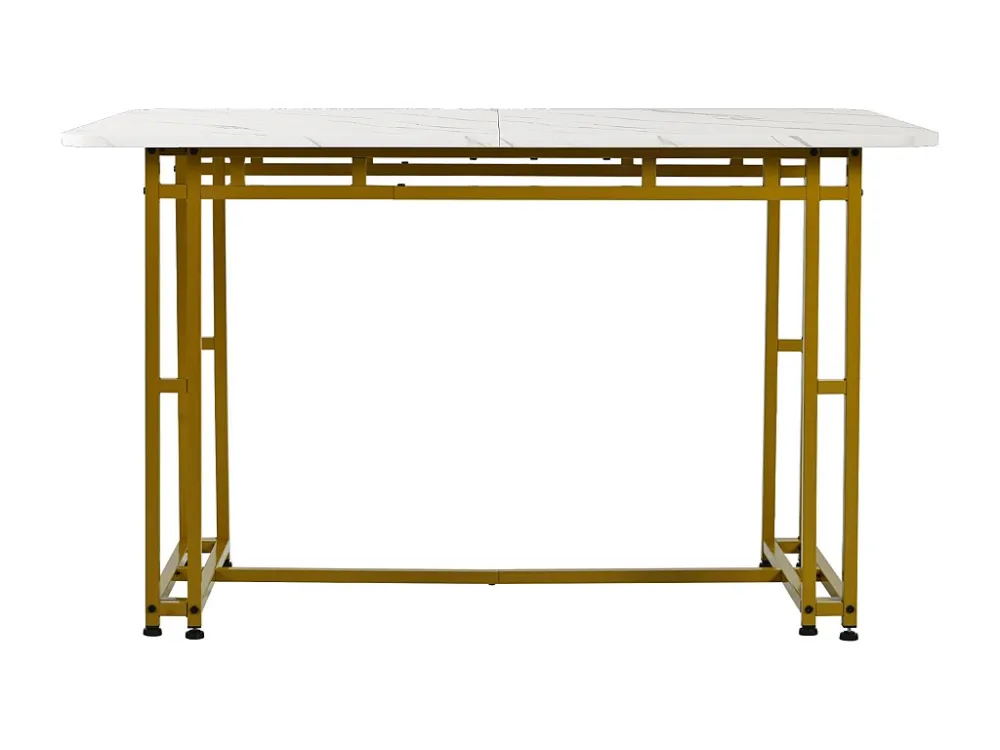Eettafel voor 4 tot 6 couverts marmerpatroon - MDF + goudkleurige metalen poten - wit Merax