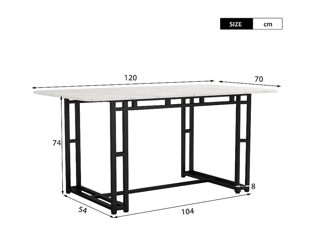 Eettafel voor 4 tot 6 couverts marmerpatroon - MDF + zwarte metalen poten - wit Merax