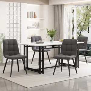 Eettafel voor 6 tot 8 couverts marmerpatroon - MDF + zwarte metalen poten - wit Merax