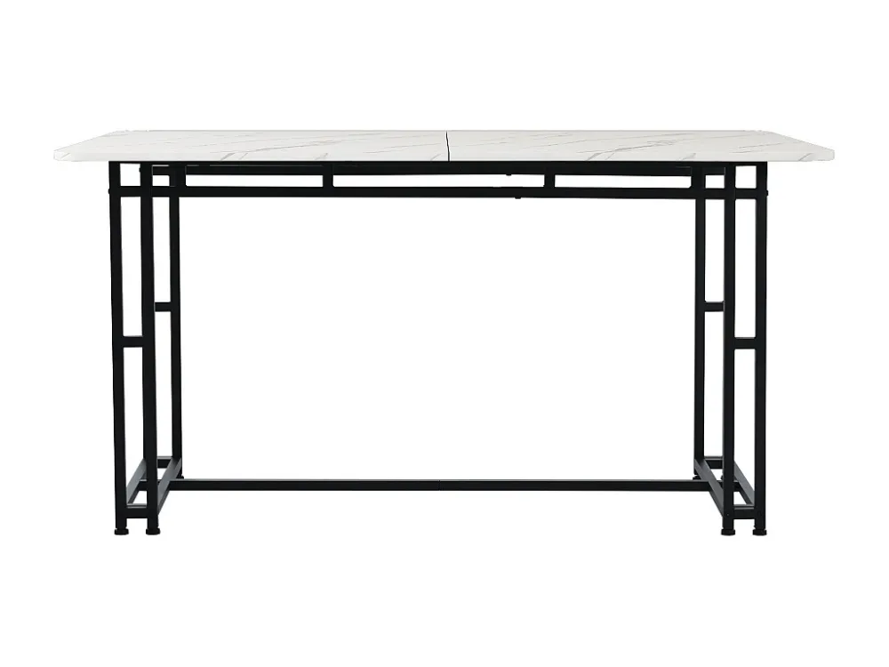 Eettafel voor 6 tot 8 couverts marmerpatroon - MDF + zwarte metalen poten - wit Merax