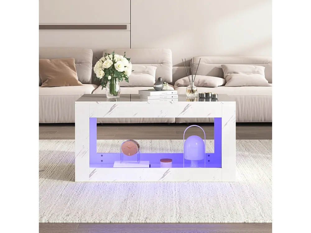 Glanzende salontafel, open opbergruimte, LED-lichteffecten bestuurbaar via mobiele app Merax