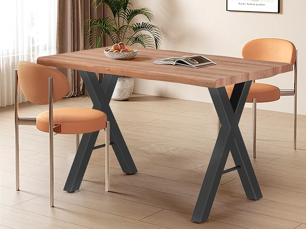 Massief houten eettafel - 4 tot 6 couverts - stalen poten - donkere natuurlijke kleur Merax