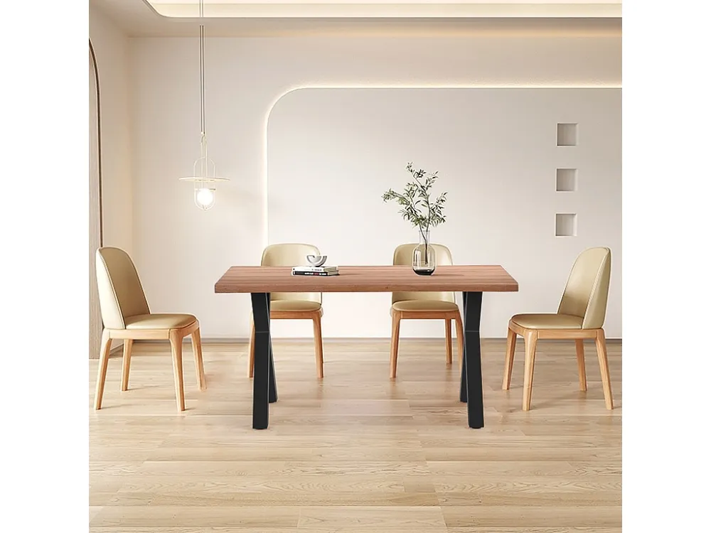Massief houten eettafel - 4 tot 6 couverts - stalen poten - donkere natuurlijke kleur Merax