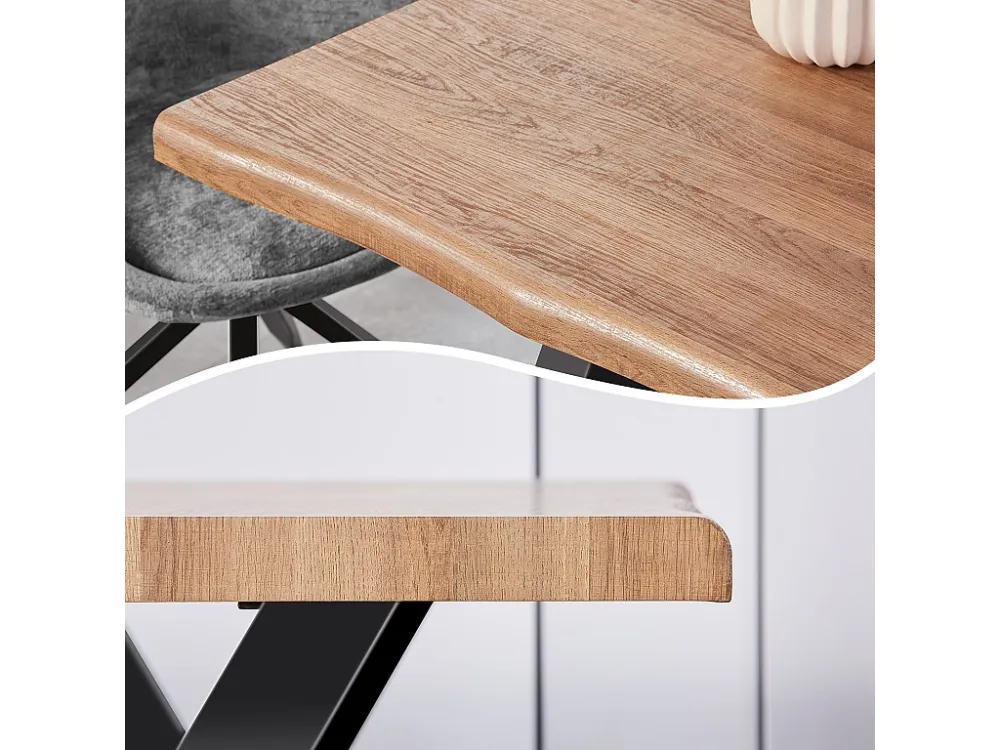 Massief houten eettafel - 4 tot 6 couverts - stalen poten - donkere natuurlijke kleur Merax