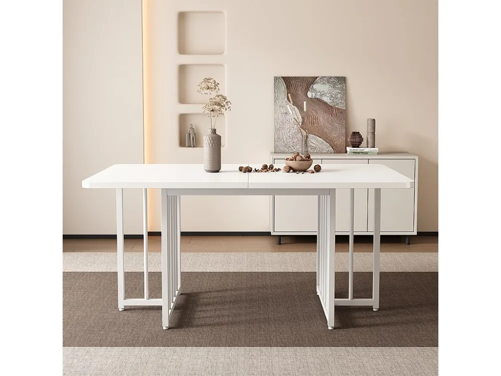 Moderne eettafel voor 4 tot 6 couverts - 158 x 76 x 75 cm - Spaanplaat - Wit Merax