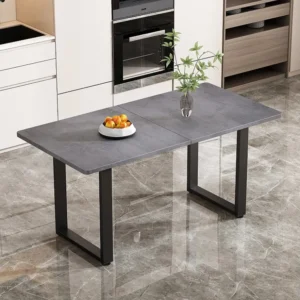 Rechthoekige eettafel voor 4 tot 6 couverts - L140xB70xH75cm - Spaanplaat - Grijs Merax