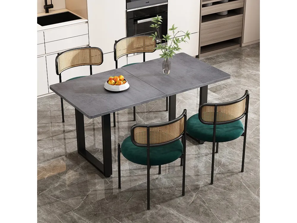 Rechthoekige eettafel voor 4 tot 6 couverts - L140xB70xH75cm - Spaanplaat - Grijs Merax