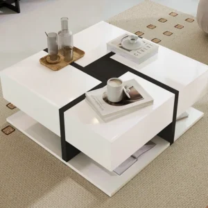 Vierkante salontafel hoogglans met 4 laden, spaanplaat, Wit, 78 x 78 x 36 cm Merax