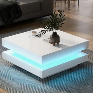 Witte vierkante salontafel - met 16 kleuren LED verlichting - moderne stijl - MDF hout - 70x70x36 cm Merax