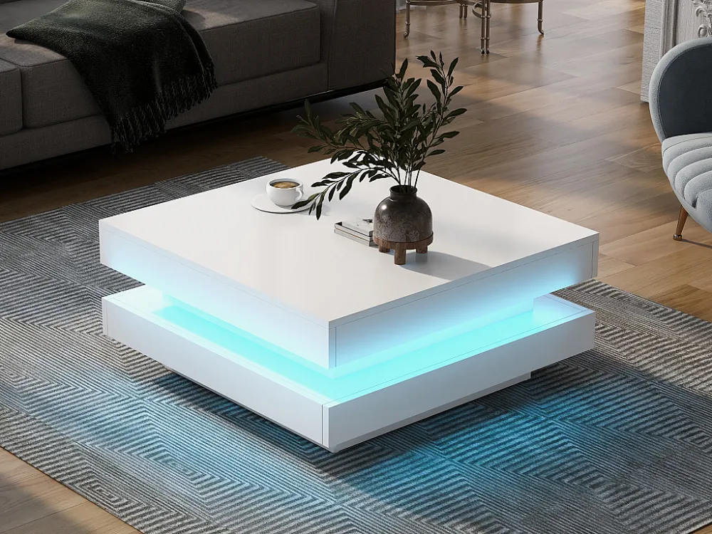 Witte vierkante salontafel - met 16 kleuren LED verlichting - moderne stijl - MDF hout - 70x70x36 cm Merax