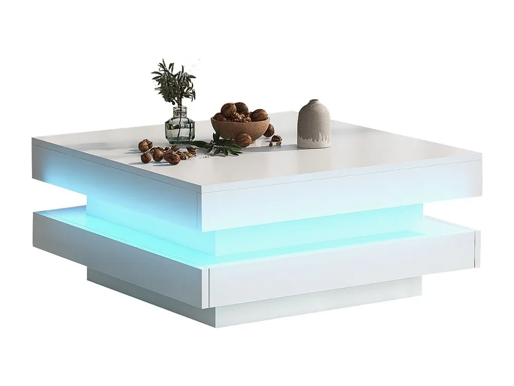Witte vierkante salontafel - met 16 kleuren LED verlichting - moderne stijl - MDF hout - 70x70x36 cm Merax