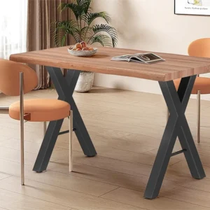 Eettafel 120x70cm met golvende randen - 4cm blad - mat oppervlak - X-vormige poten - Naturel ModernLuxe