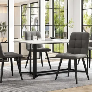 Eettafel 140 x 80 cm - metalen structuur - MDF-blad met marmerpatroon - Goud en zwart ModernLuxe