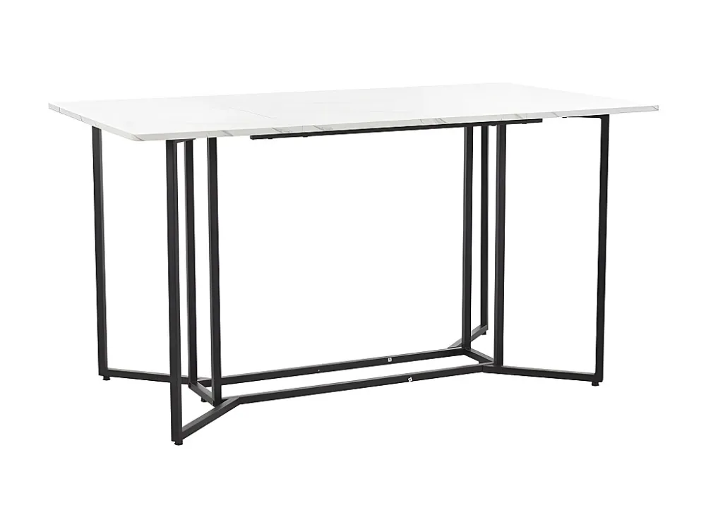 Eettafel 140 x 80 cm - metalen structuur - MDF-blad met marmerpatroon - Goud en zwart ModernLuxe