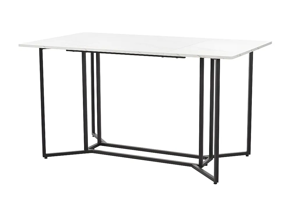 Eettafel 140 x 80 cm - metalen structuur - MDF-blad met marmerpatroon - Goud en zwart ModernLuxe