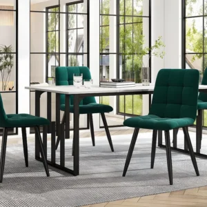 Eettafel 140 x 70 cm - metalen structuur - opengewerkt ontwerp - MDF blad met marmerpatroon - Goud & Zwart ModernLuxe