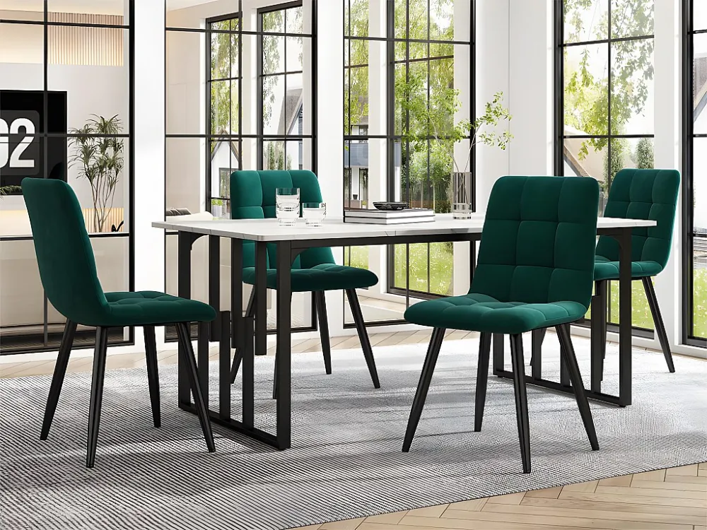 Eettafel 140 x 70 cm - metalen structuur - opengewerkt ontwerp - MDF blad met marmerpatroon - Goud & Zwart ModernLuxe