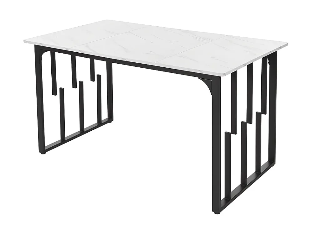 Eettafel 140 x 70 cm - metalen structuur - opengewerkt ontwerp - MDF blad met marmerpatroon - Goud & Zwart ModernLuxe