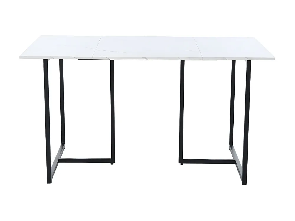 Eettafel 140x80 cm met L-vormige poten - metalen structuur - wit fineer met marmerpatroon - Zwart & Wit ModernLuxe