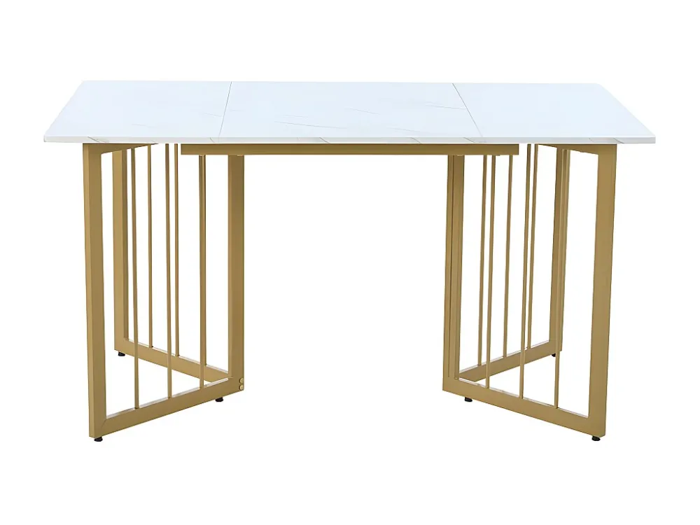 Eettafel 140x80 cm met V-vormige poten - metalen structuur - wit fineer met marmerpatroon - Goud & Wit ModernLuxe