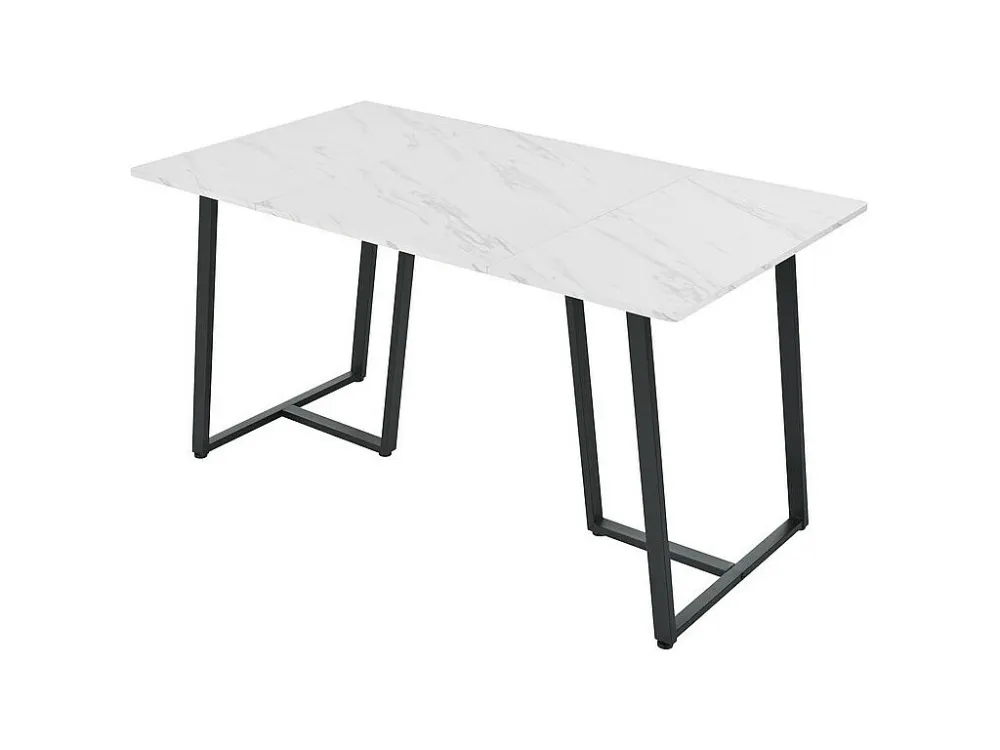 Eettafel 140x80 cm - metalen structuur - marmerpatroon fineer - Wit & Zwart ModernLuxe