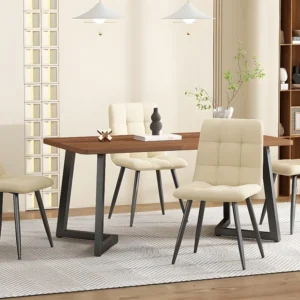 Eettafel - blad houtnerf - zwarte metalen poten - 117x68cm ModernLuxe