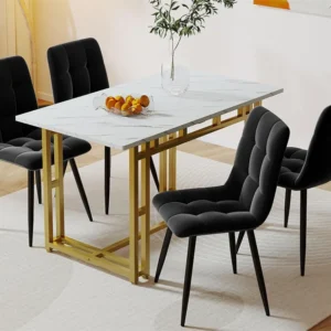 Eettafel - blad met marmer effect - gouden metalen poten - 120x70cm ModernLuxe