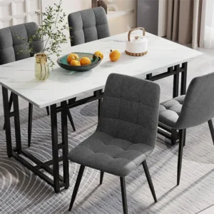 Eettafel - blad met marmer effect - zwarte metalen poten - 120x70cm ModernLuxe