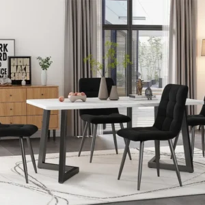 Eettafel - blad met marmer effect - zwarte metalen poten - 117x68cm ModernLuxe
