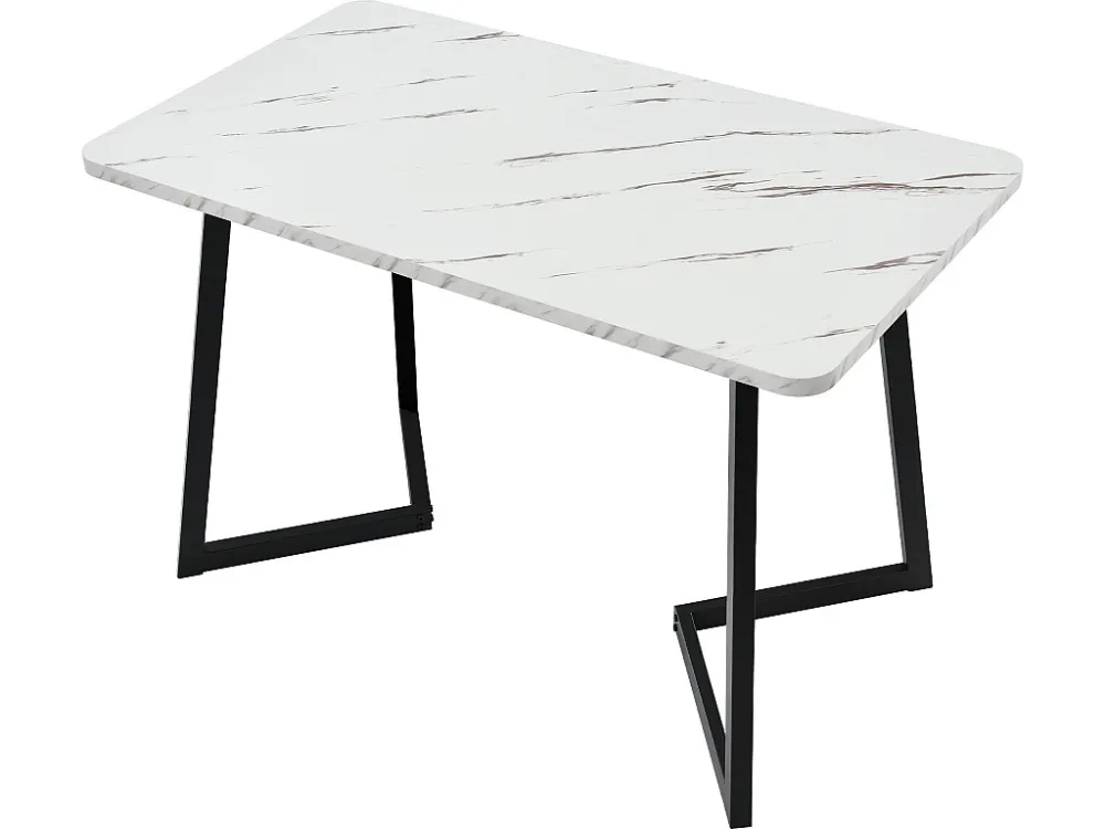 Eettafel - blad met marmer effect - zwarte metalen poten - 117x68cm ModernLuxe