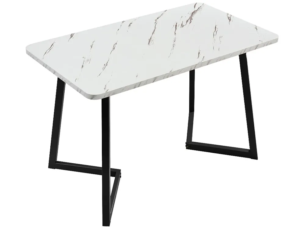 Eettafel - blad met marmer effect - zwarte metalen poten - 117x68cm ModernLuxe