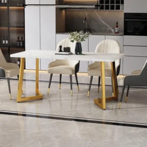 Eettafel - blad met marmereffect - gouden metalen poten - 117x68cm ModernLuxe