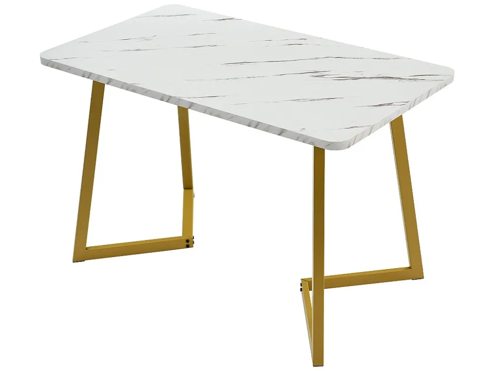 Eettafel - blad met marmereffect - gouden metalen poten - 117x68cm ModernLuxe