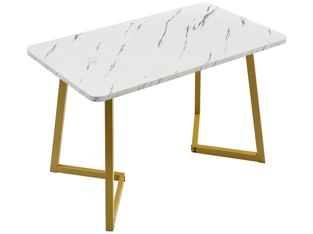 Eettafel - blad met marmereffect - gouden metalen poten - 117x68cm ModernLuxe