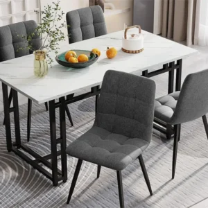 Eettafel - blad met marmereffect - zwarte metalen poten - 140x80cm ModernLuxe